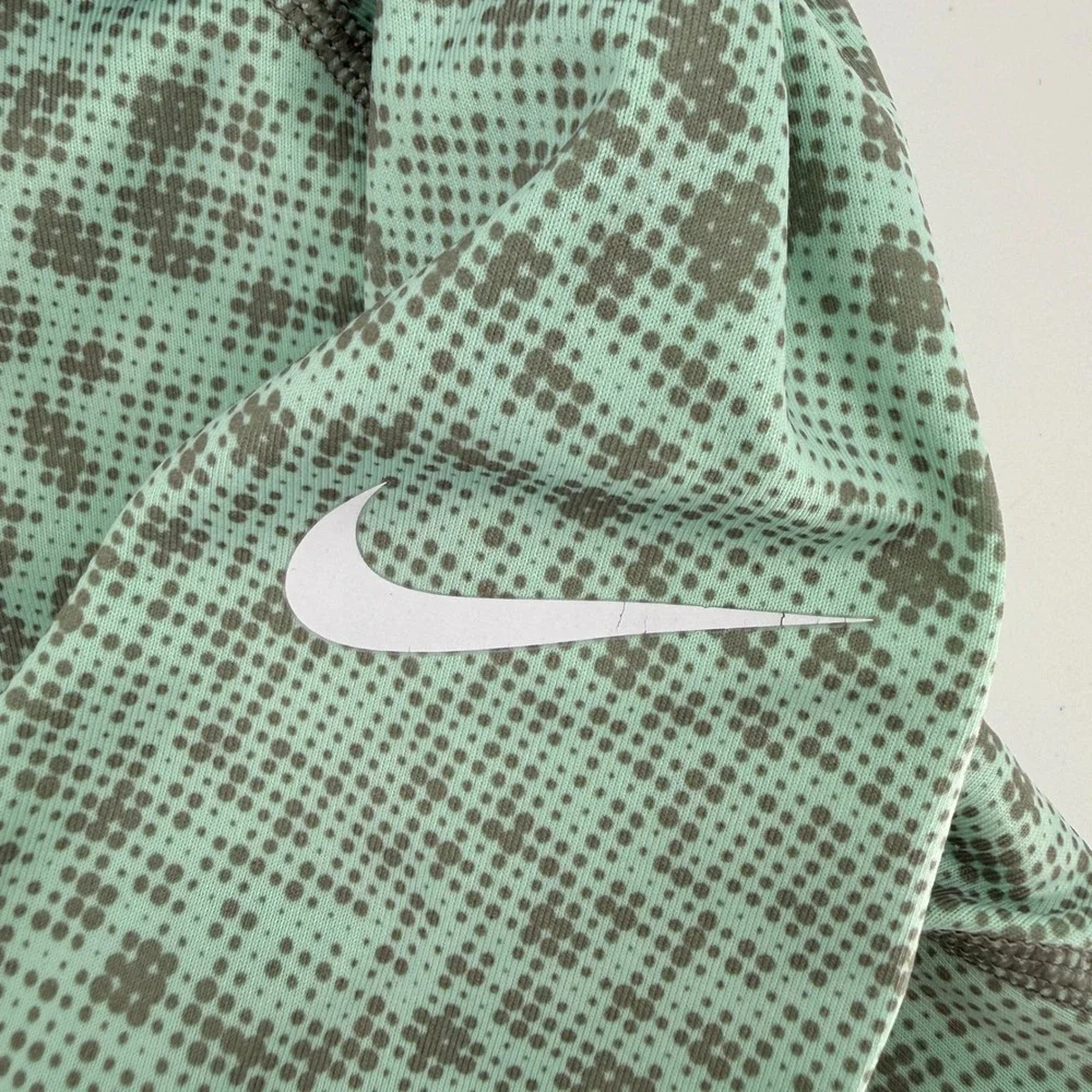 Nike‎ Pro Womens Mint Green Geometric Dot Quarter Zip Pullover Thumbholes Size M